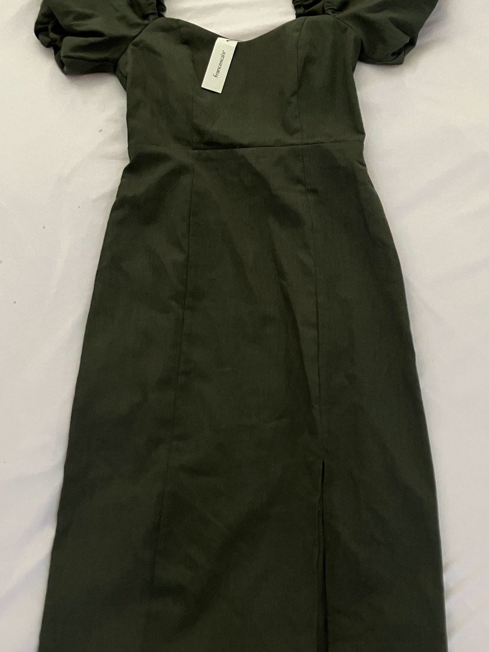 Mi ami Olive Green Puff Sleeve Midi Dress